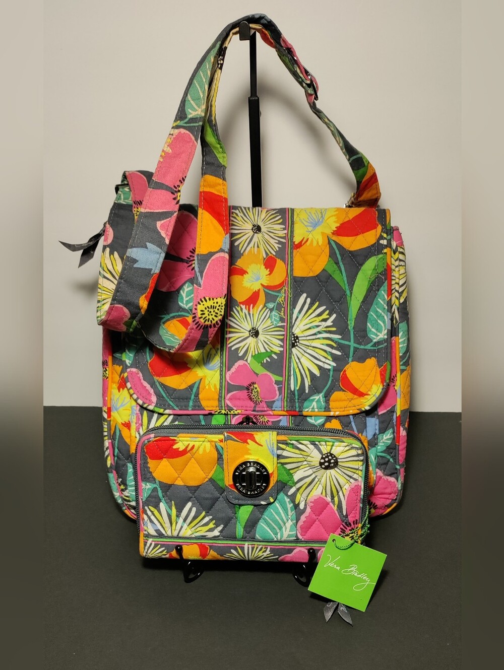 Vera Bradley Jazzy Blooms Shoulder Bag + Turn Lock Wallet Set NEW